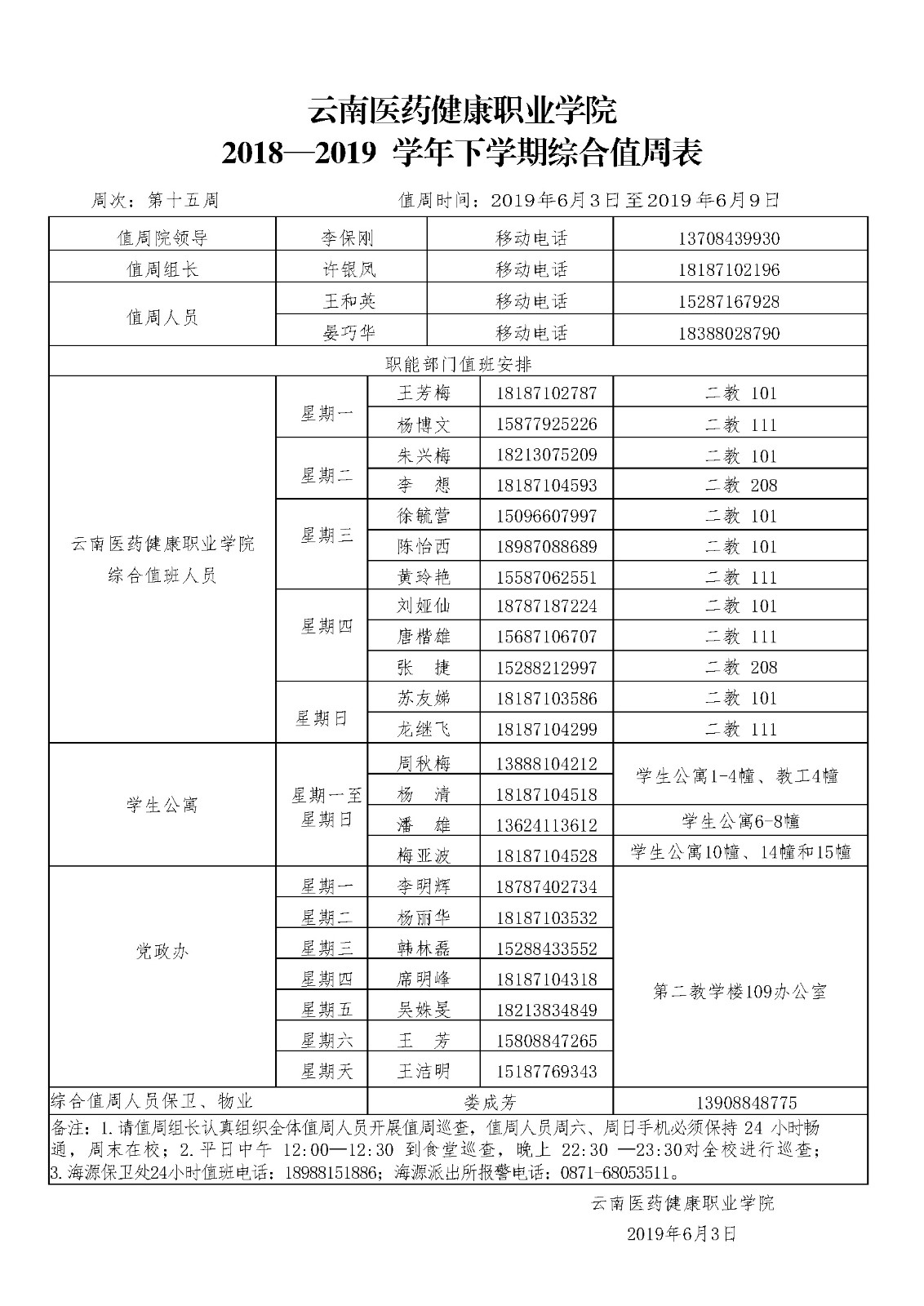 云南医药、医学院2018-2019学年下学期第十五周综合值周安排表（定稿） (1).jpg
